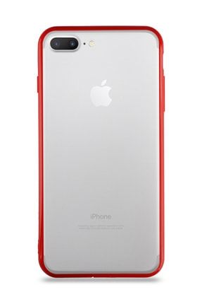 Iphone 7 Plus Uyumlu Kılıf Kenarları Renkli Silikon Şeffaf Arka Kapak - Kırmızı KZY_İP_7P_FOX
