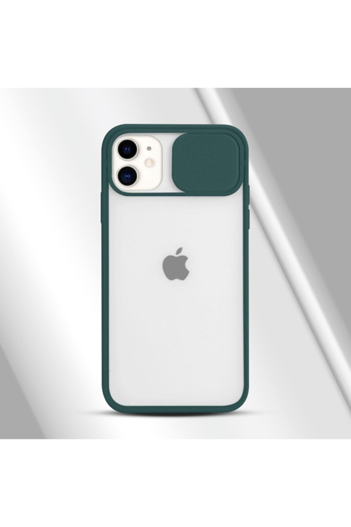 Iphone 12 Mini Uyumlu Kamera Lens Korumalı Sürgülü Yeşil Silikon Kılıf Slayt Özellikli Arka Kapak
