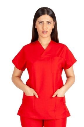 Kadın Doktor Hemşire Forması Scrubs Terikoton Ince Kumaş Hastane Nöbet Tek Üst (zarf Yaka Yarasa) 1103K