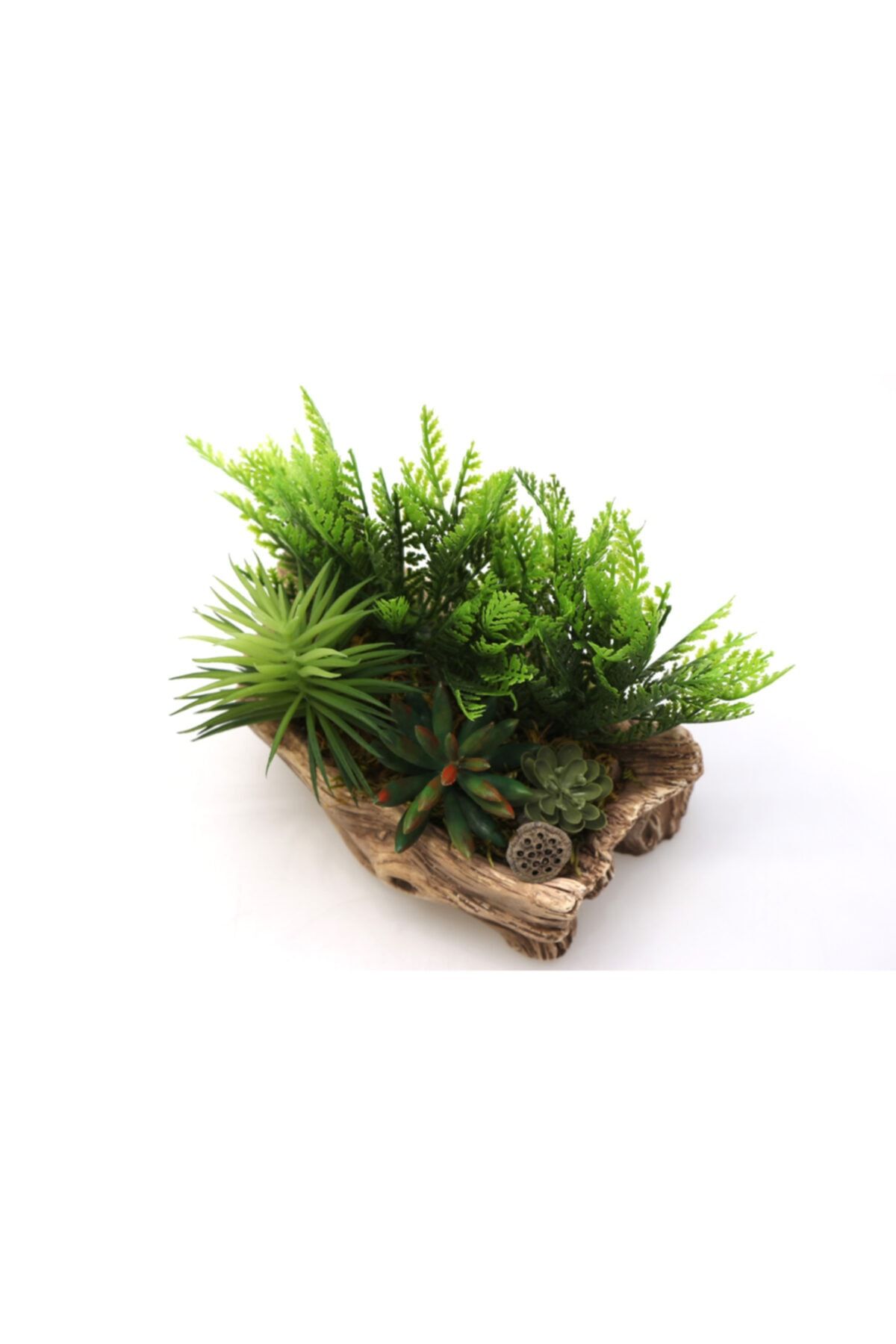 Yapay Çiçek Deposu-Artificial Succulent Cactus Arrangement in a Log-Looking Pot 3