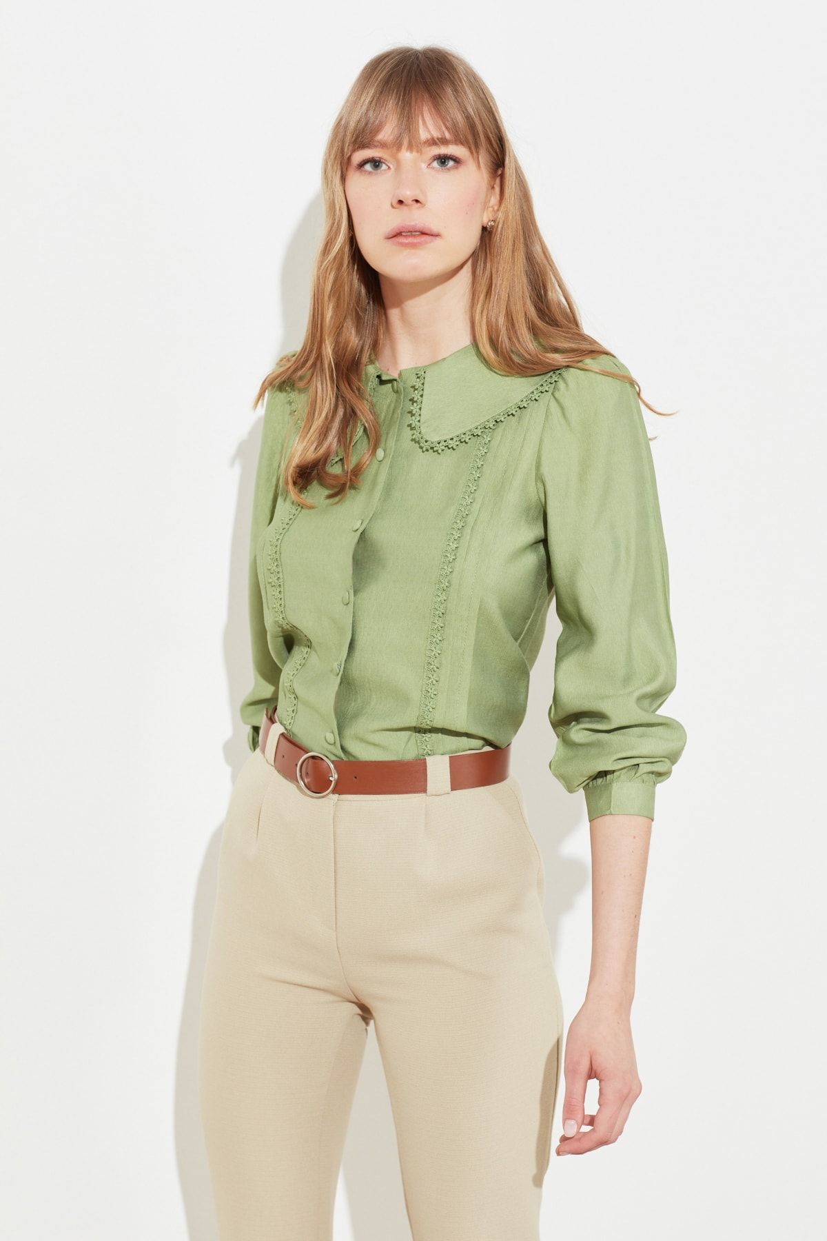 Trendyol Collection-Baba galléros menta csipke részlet - normál szabású, szőtt, TWOSS21GO0035 6