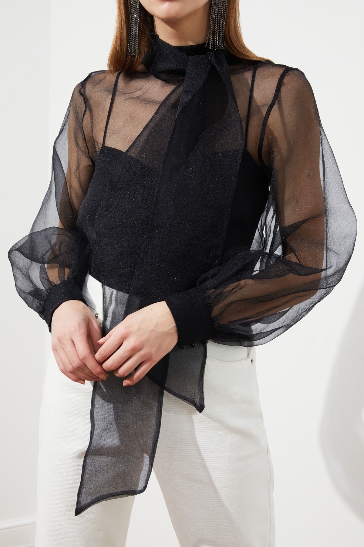Trendyol Collection-Transparent Black Tulle Blouse - Woven, TPRSS20EL1182 10