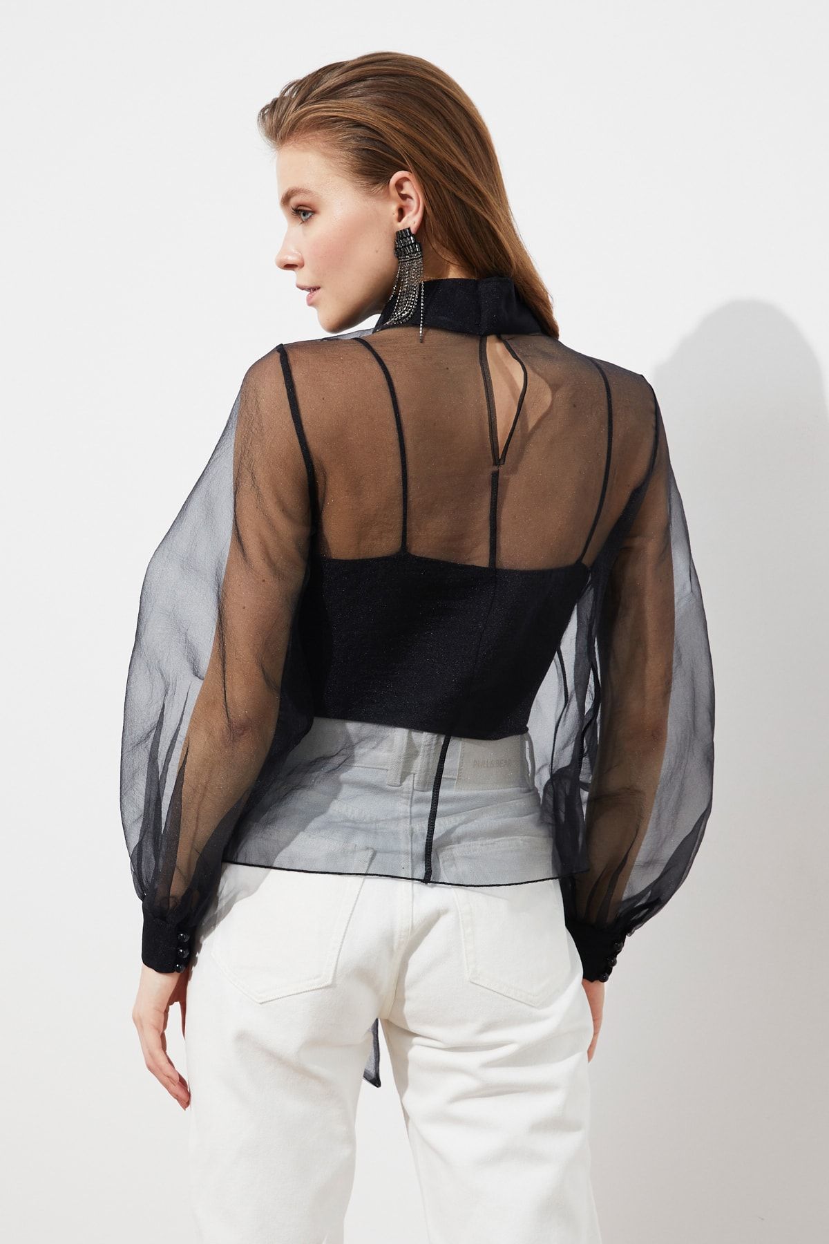 Trendyol Collection-Transparent Black Tulle Blouse - Woven, TPRSS20EL1182 7