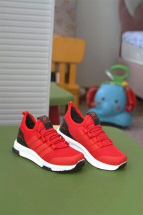 Unisex Çocuk Kırmızı Siyah Hafif Bağsız Spor Yürüyüş Sneaker Ayakkabı 4171arkocayakkabi