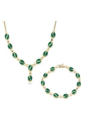 Kadın Altın S Desenli Yeşil Opal İkili Set STOPL0810002