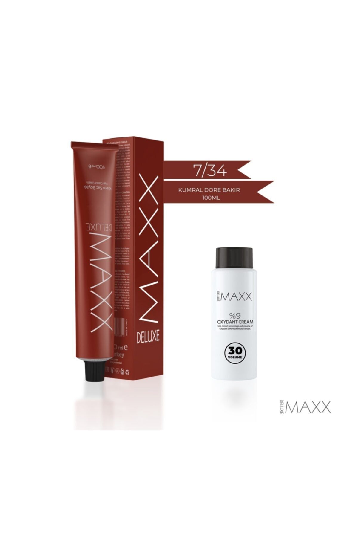 رنگ مو نارنجی مردانه و زنانه 7.34 Kumral Dore Cream Tube 30 V اکسیدان 100 میل MAXX DELUXE