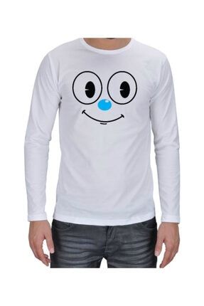 Unisex Beyaz Cuphead Face Uzun Kol T-Shirt TD184542