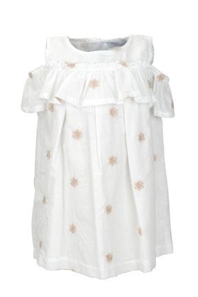 Beyaz Çiçek Nakışlı Düşük Kollu Elbise (9ay-4yaş) 01M2BAJ32