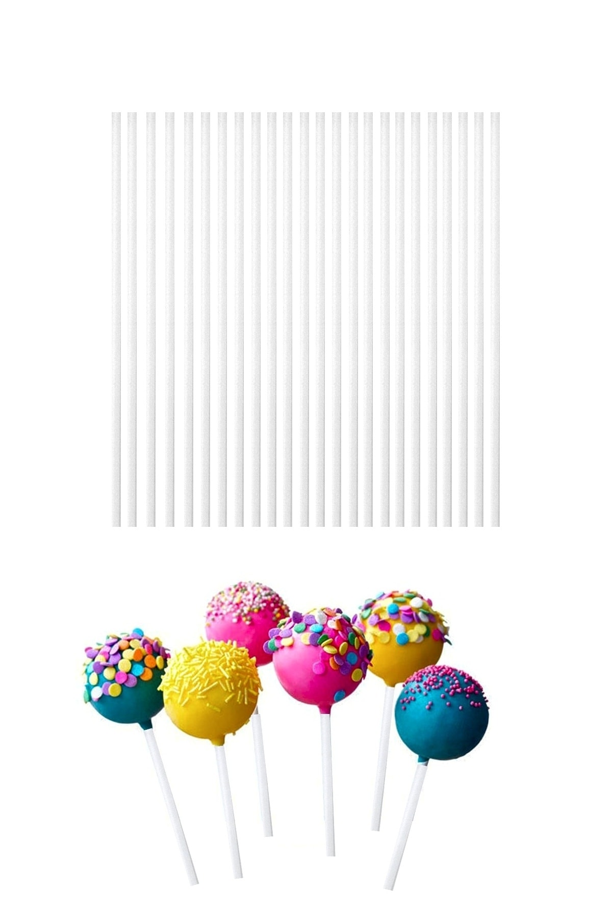 YD Party Supplies Şekerleme , Lolipop Ve Cakepops Çubuğu Beyaz Renk 50 Adet 15 Cm
