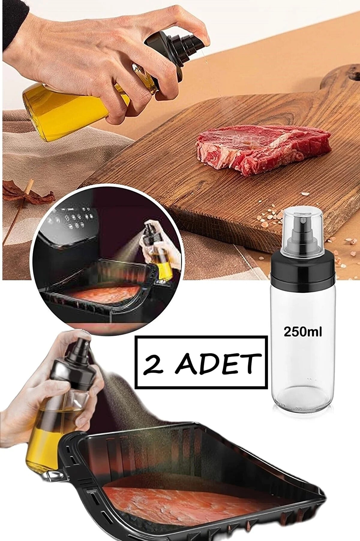 2 Pieces Glass Bottle Spray Oil Bottle Vinegar Bottle - 250 Ml Airfryer Pre-Cooking Spray Oil Bottle