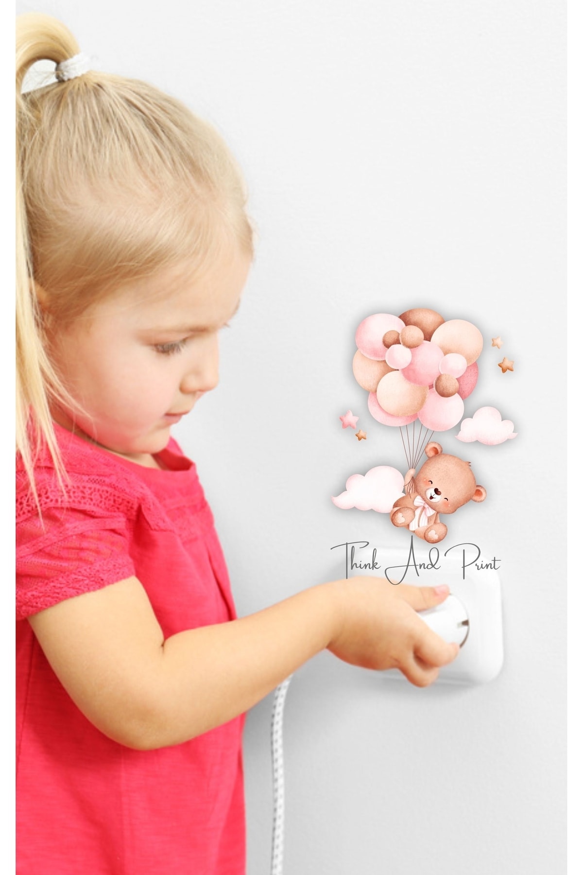 Teddy Bear Flying Balloons Flying Balloon Kids Room Wall Stickers Socket Set