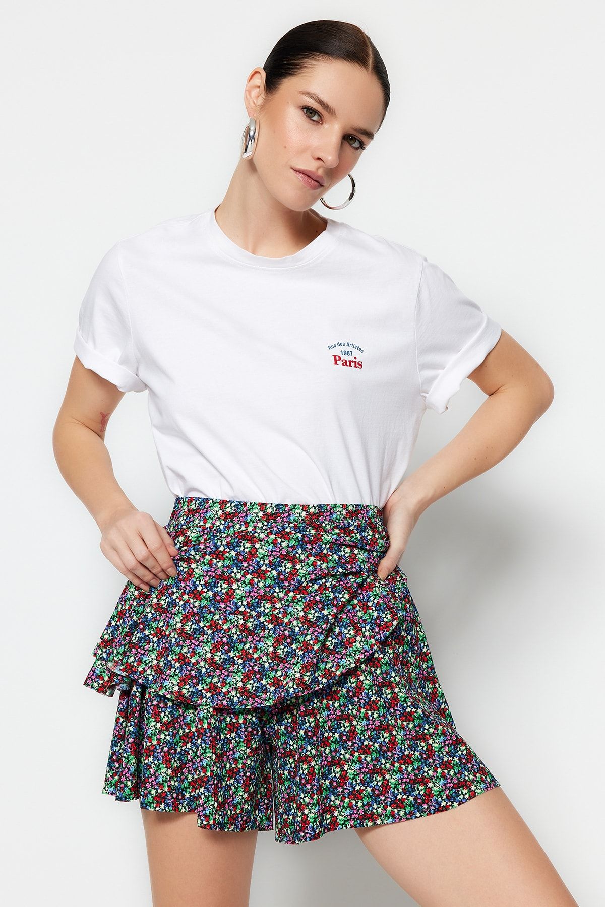 Kolekcia Trendyol-Viacfarebný vzor zotrvačníka s vysokým pásom, mini pletené šortky Sukňa TWOSS23SR00060 3