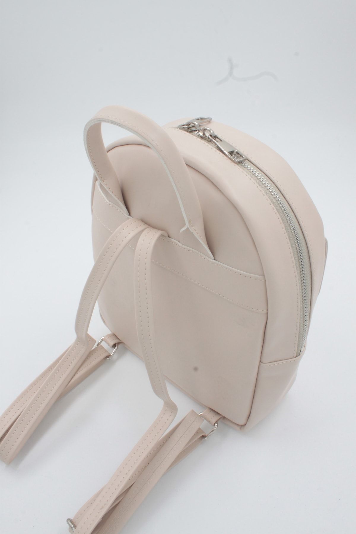 Paksoy Women s Beige Faux Leather Medium Size Backpack with Pocket