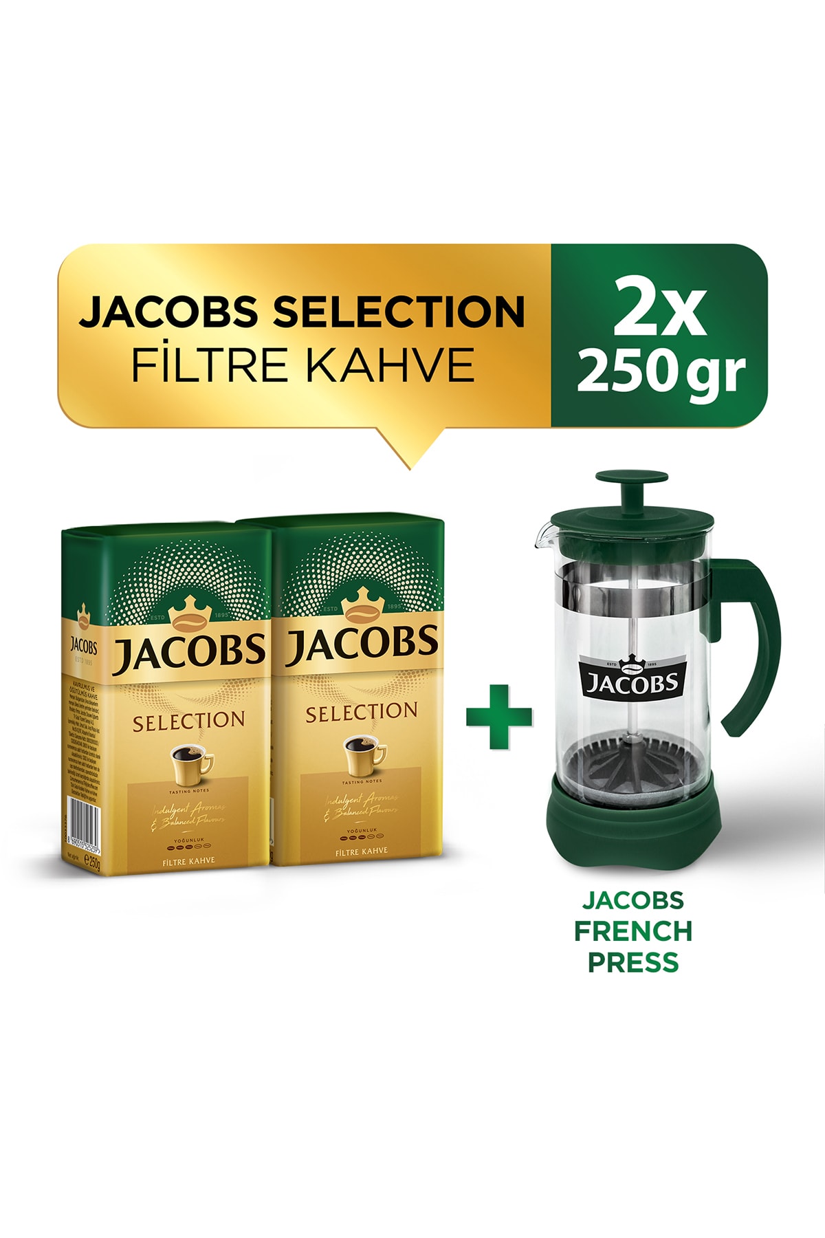 Jacobs Selection Filtre Kahve 250 Gr X 2 Adet + French Press Hediyeli