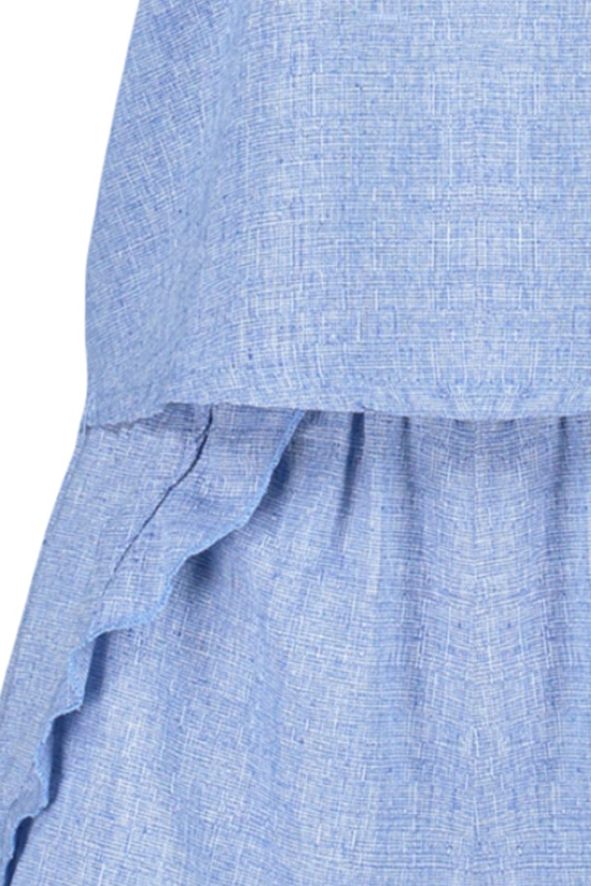 Trendyol Collection-Blue 100% Cotton Ruffle Detailed Tank Top-Shorts Pajamas Set THMSS23PT00231 8