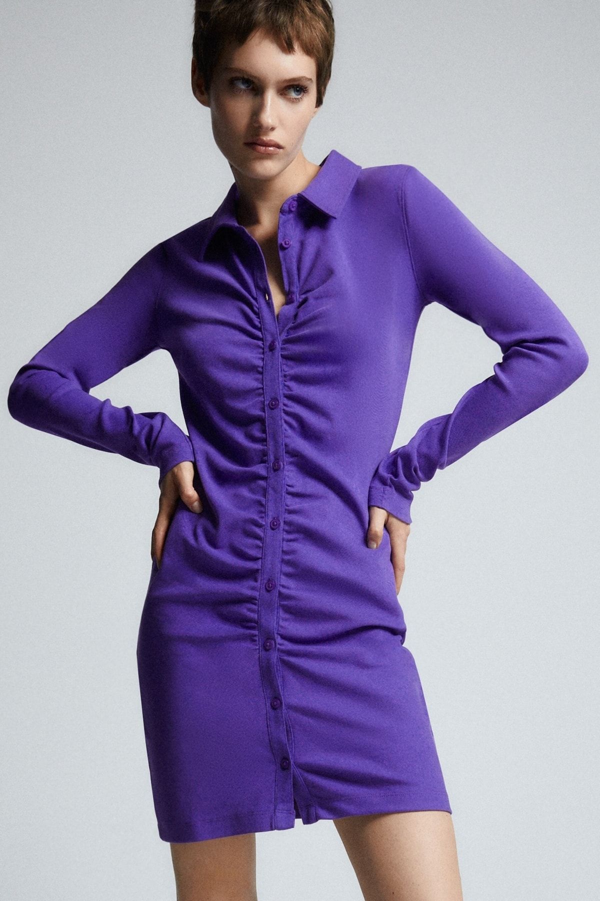EFABRIC Rochie Mini Cu Nasturi Detaliată Gather Femeie - XS