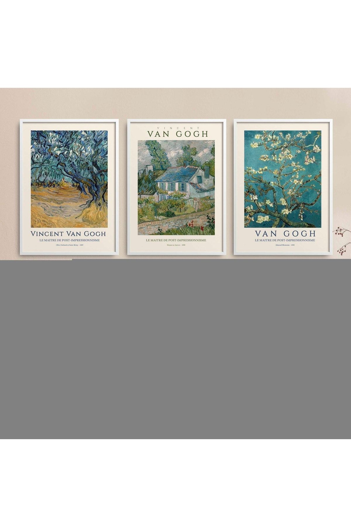 HOMEPACK Beyaz Lamine Çerçeveli 3'lü Vincent Van Gogh Tablo Seti Hpn105