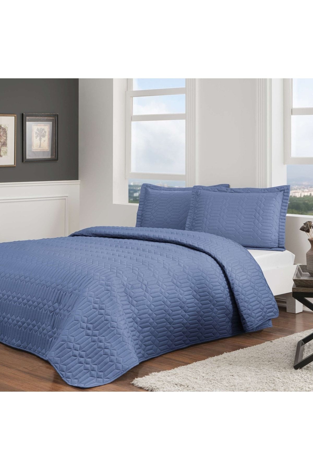Ta Parley Bedspread Set Double Navy Blue Trendyol