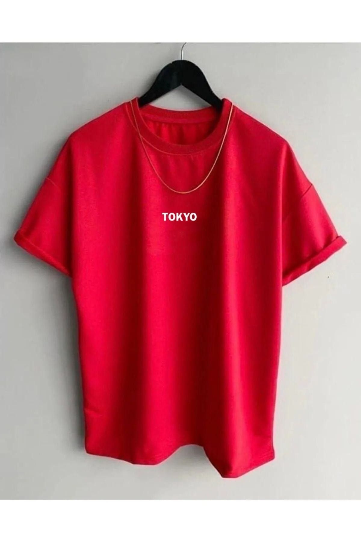 Herren bedrucktes Trendyol mit - Rotes, für Oversize-T-Shirt Sokak „Tokyo“ Rundhalsausschnitt Black