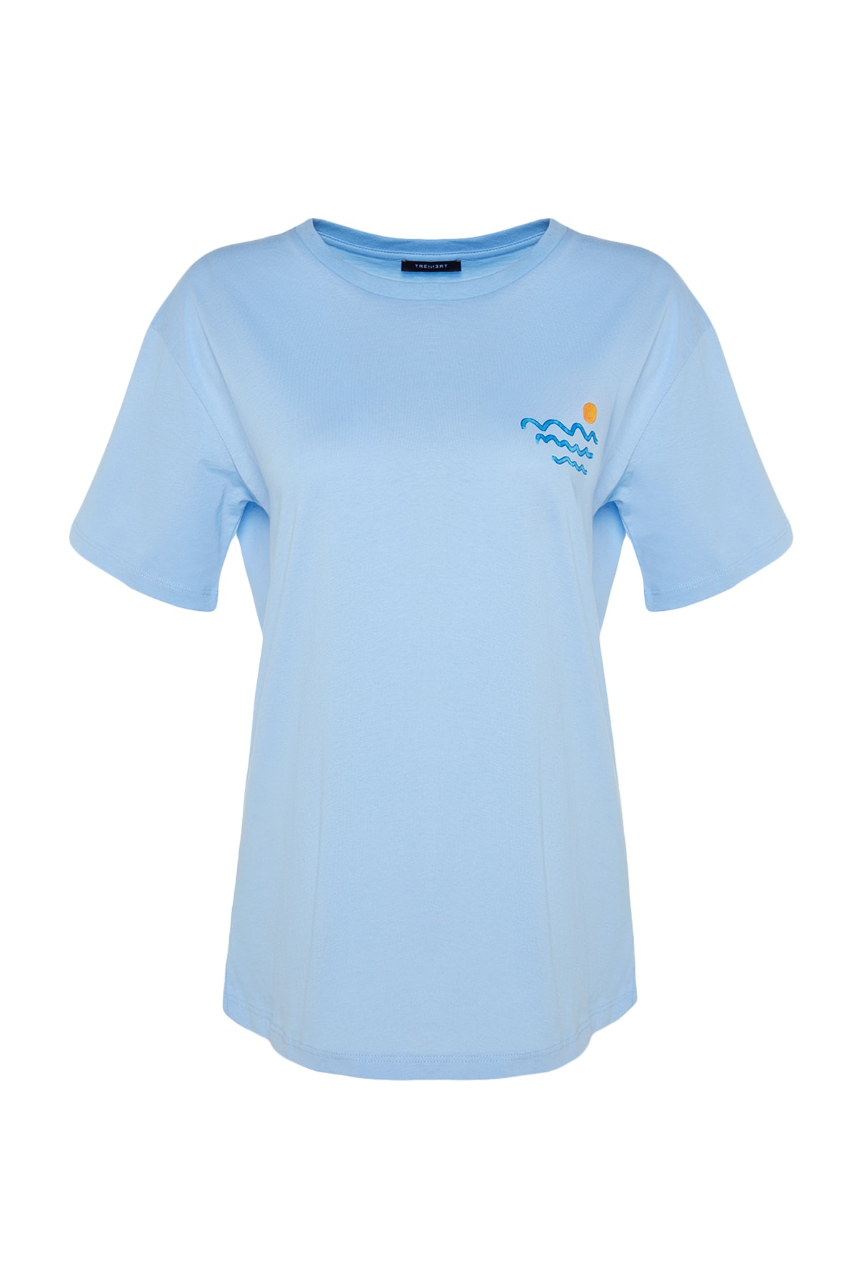 Trendyolmilla  Açık/Bebe Mavi %100 Pamuk Sırt ve Göğüs Baskılı Boyfriend Örme T-Shirt TWOSS23TS00058 - Görsel 12