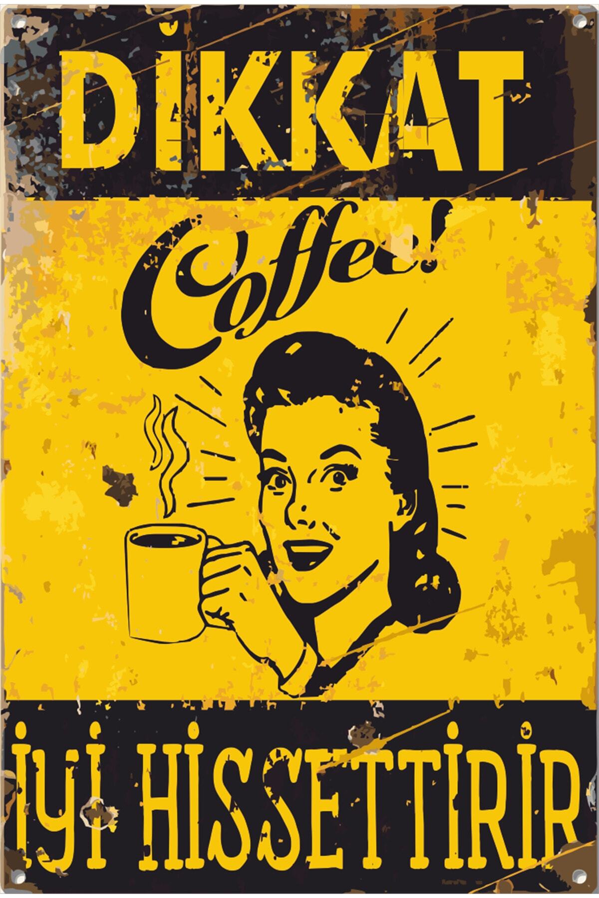 Attention Coffee Makes You Feel Good Warning Sign Retro Wooden Poster