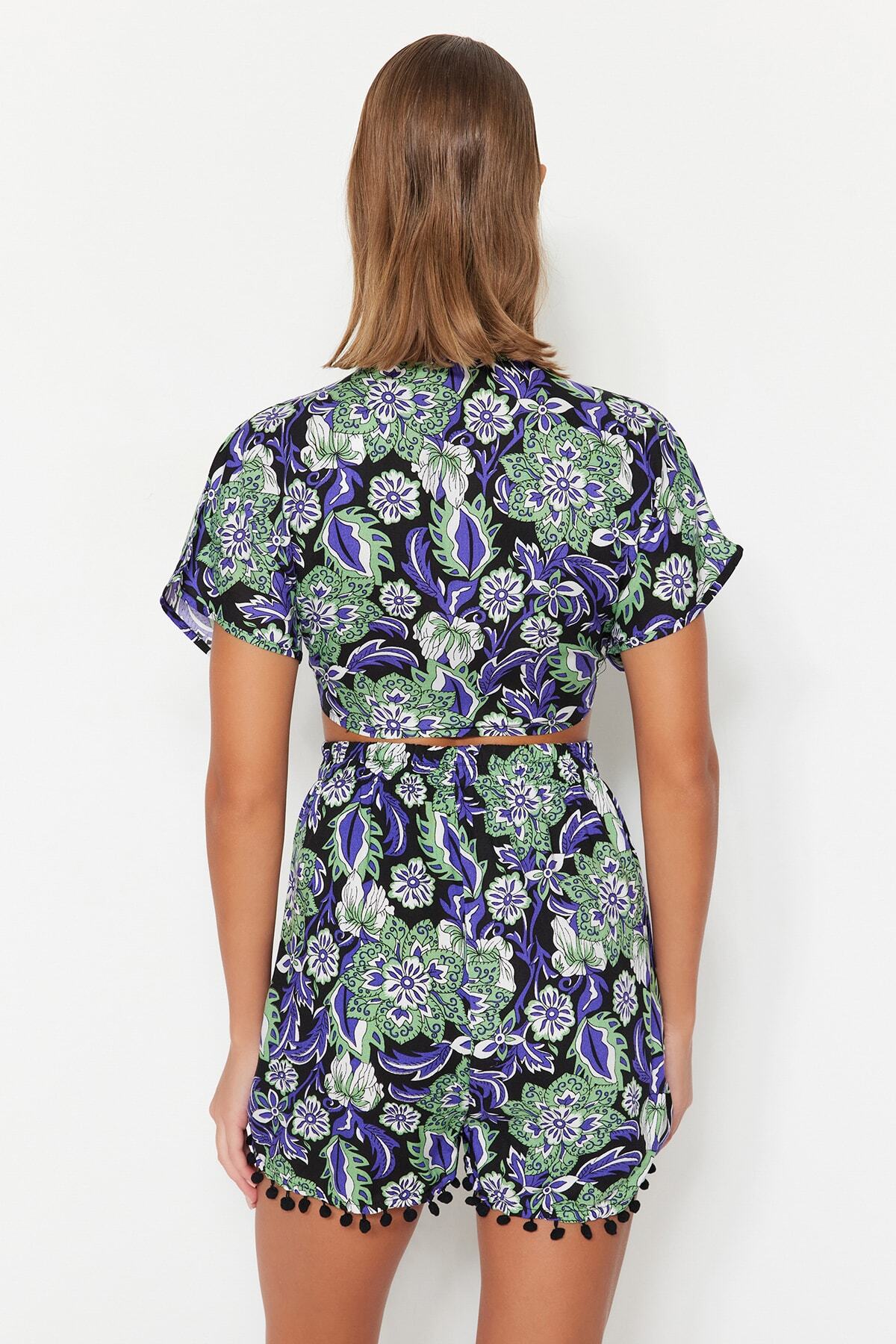 Trendyol Collection-Floral Print Woven Stripe Accessory Blouse Shorts Beach Suit Tbess19Bb0257 6