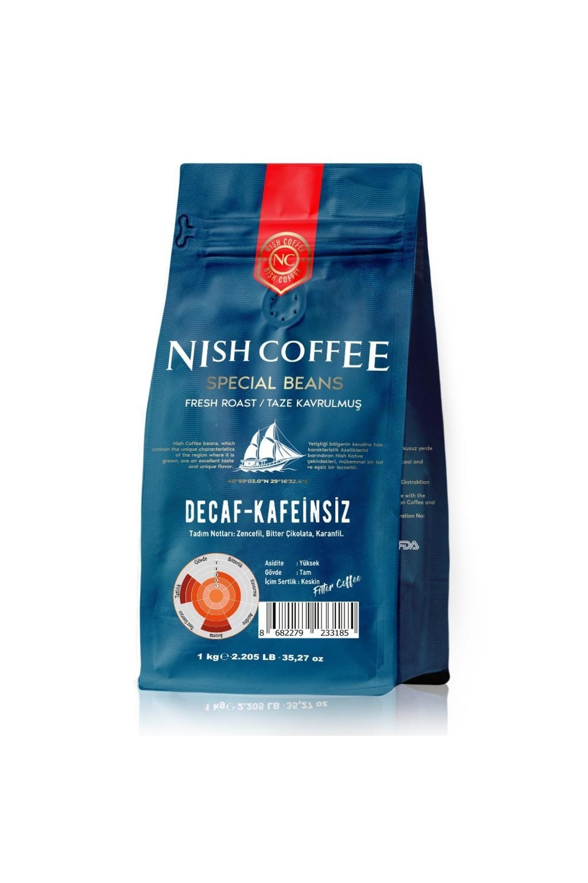 Nish Kahve Nish Filtre Kahve Decaf Kafeinsiz 1 Kg Öğütülmüş