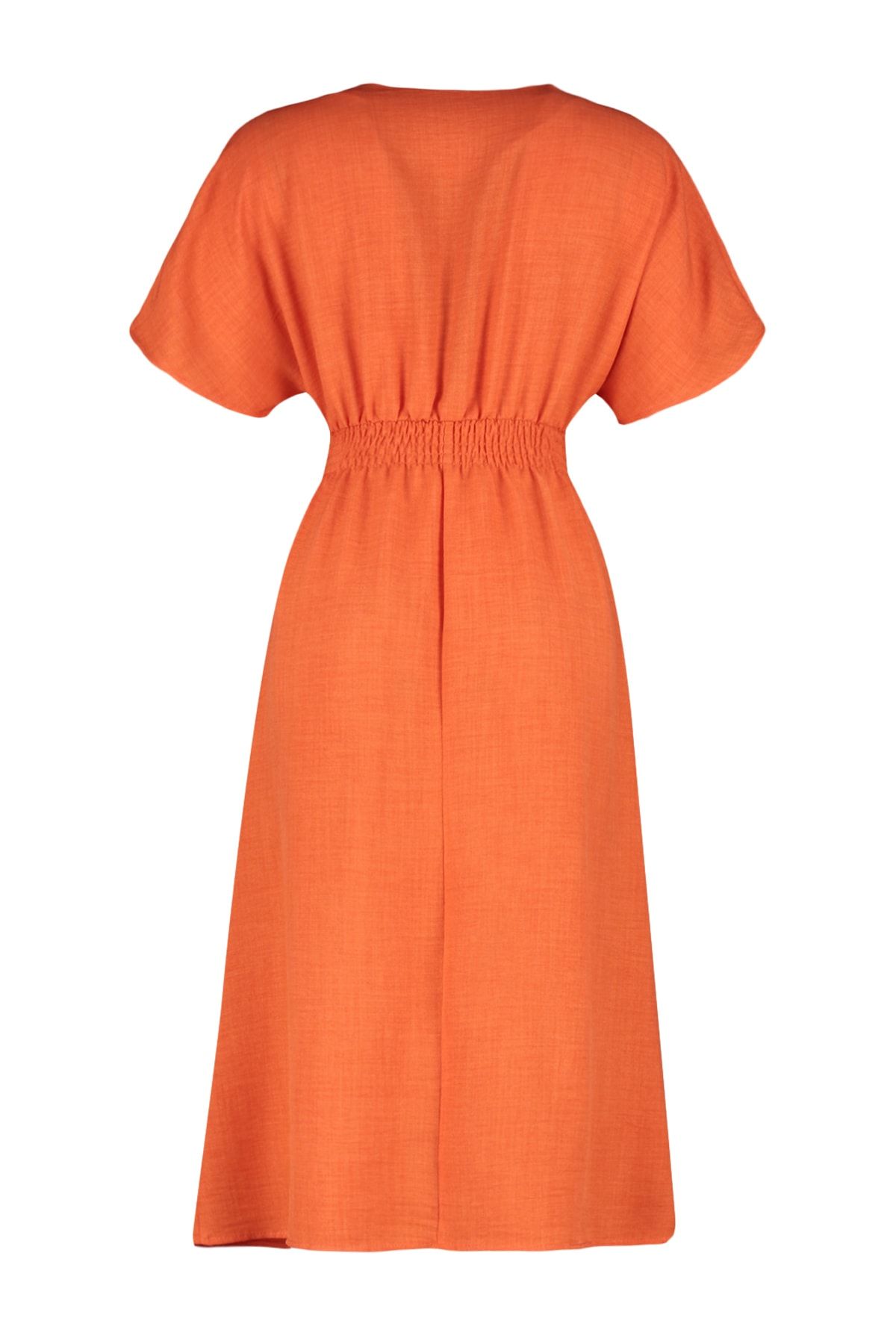 Trendyol Collection-Orangefarbenes A-Linien-Midikleid aus Webstoff mit V-Ausschnitt und Schnürung TWOSS23EL01543 8