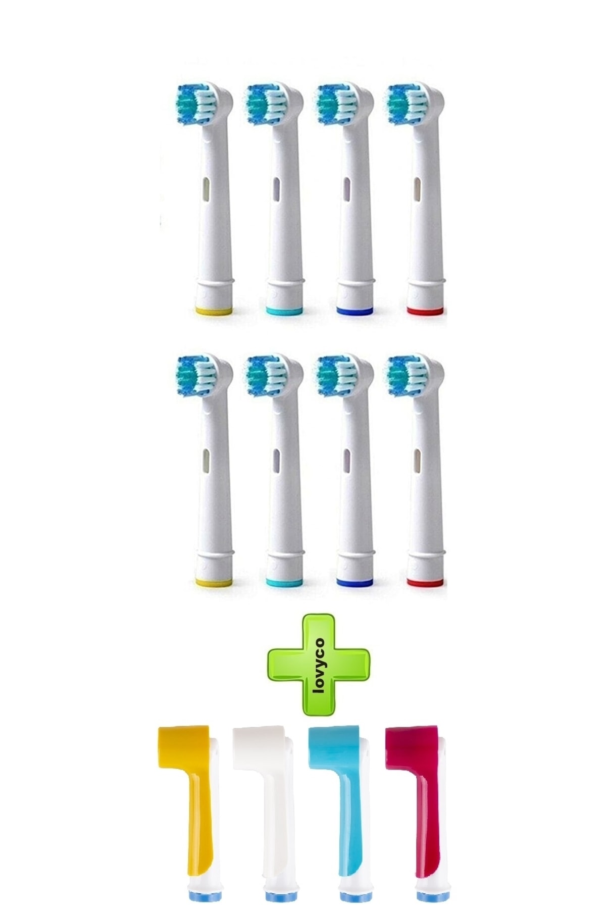 LOVYCO Oralb Şarjlı Ve Pilli Diş Fırçaları Ile Uyumlu 8 Adet Yedek Başlık Renkli 4 Adet Koruyucu Kapak