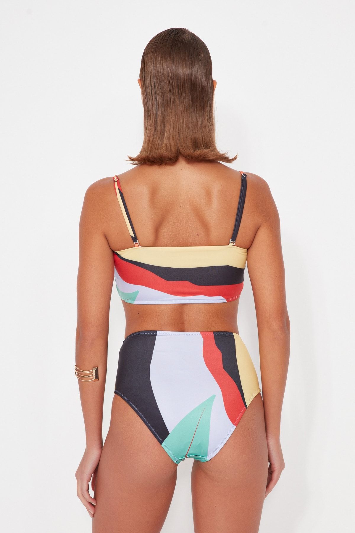Trendyol Collection-Colorful Abstract Patterned High Waist Bikini Bottom TBESS22BA0014 6