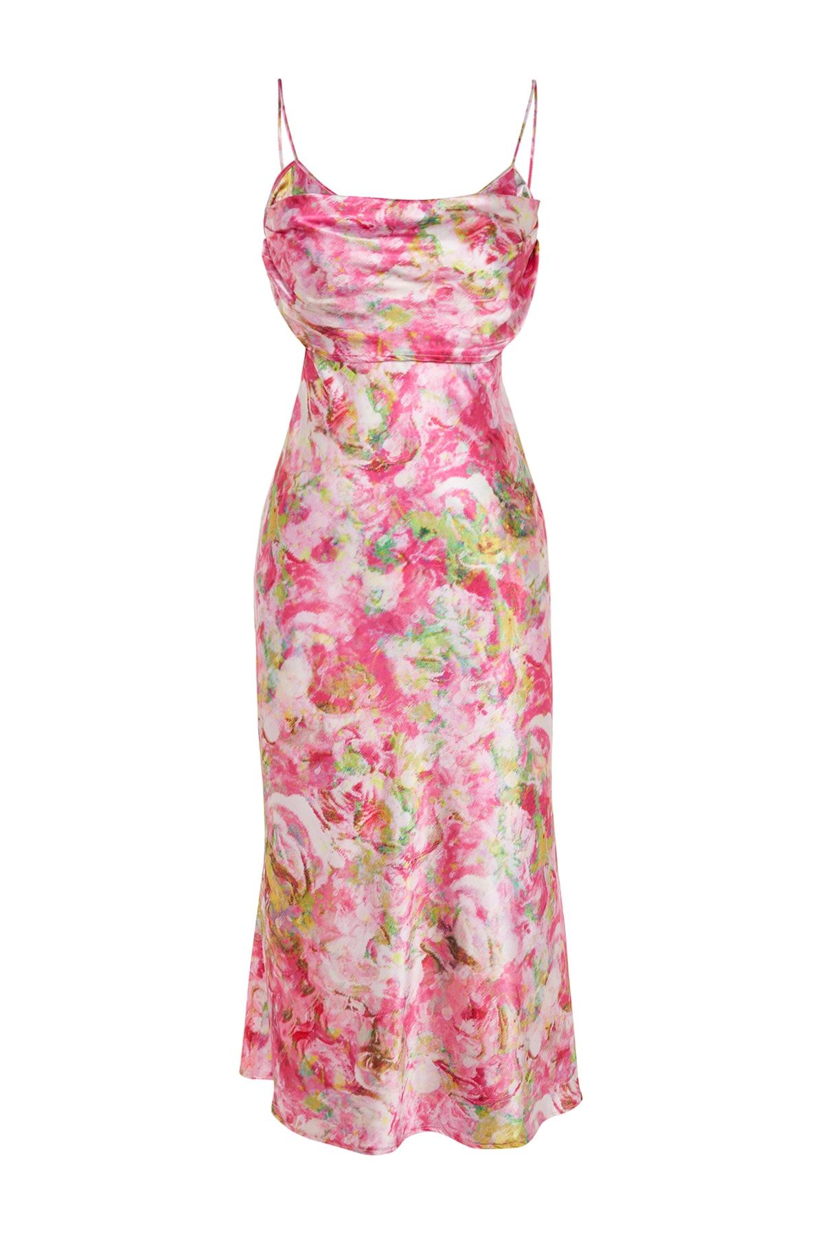 Trendyol Collection-Stilvolles Abendkleid aus gewebtem Satin mit mehrfarbigem Blumenmuster, Nachtabendkleid TPRSS23EL00305 7