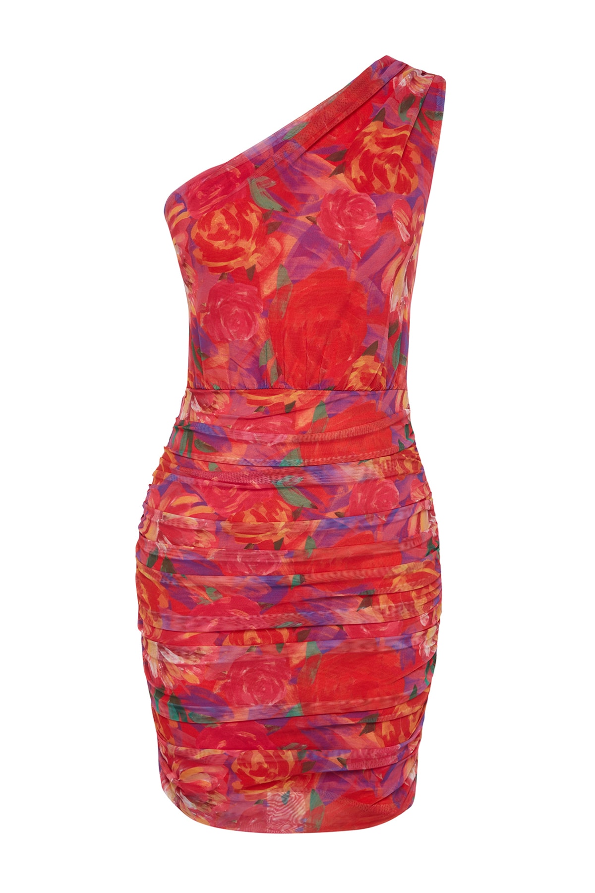 Trendyolmilla  Çok Renkli Astarlı Vücuda Oturan Çiçek Desenli Kısa Şık Abiye Gece Mezuniyet Elbisesi TPRSS23EL00363 - Görsel 11