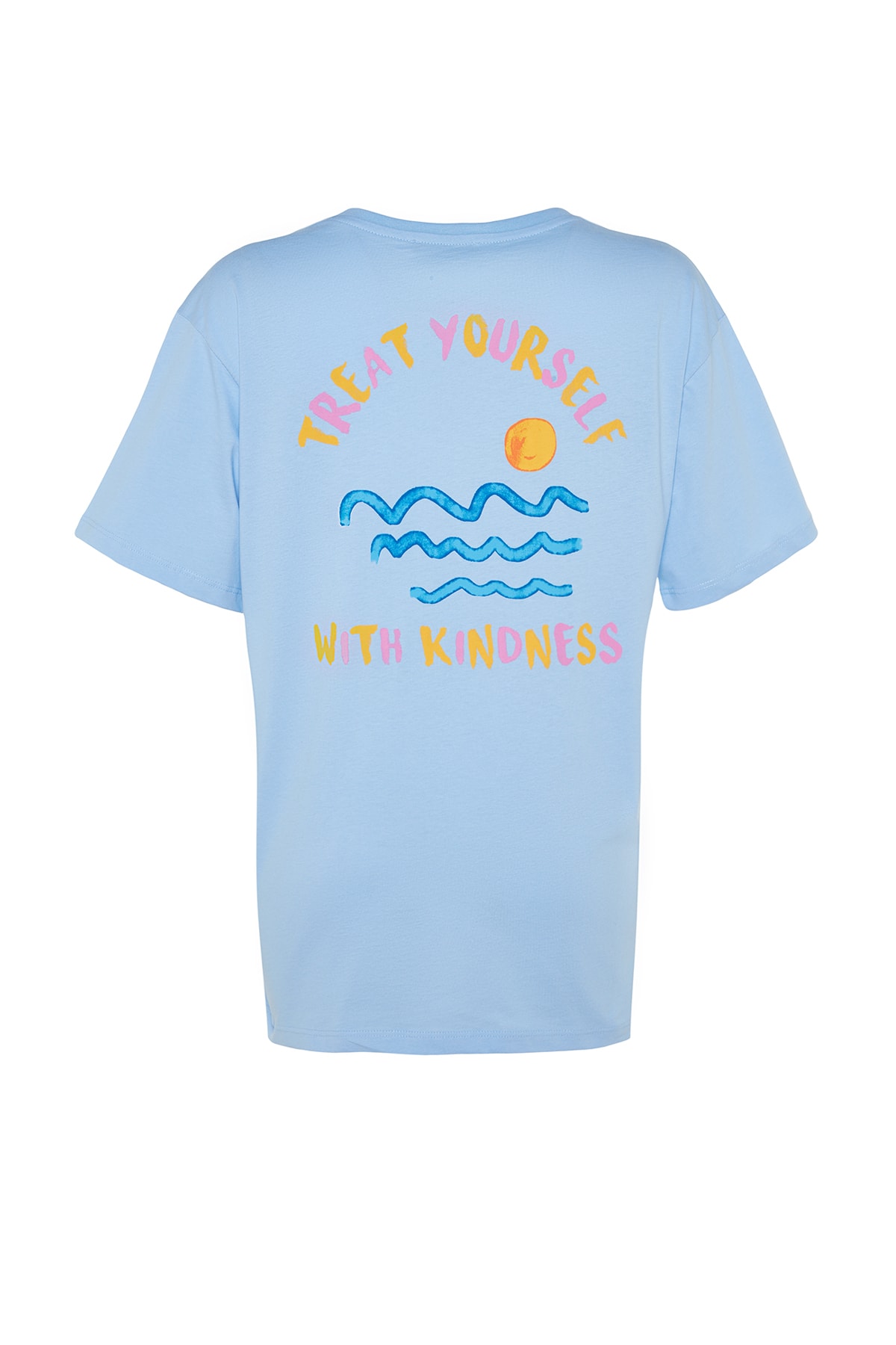 Trendyolmilla  Açık/Bebe Mavi %100 Pamuk Sırt ve Göğüs Baskılı Boyfriend Örme T-Shirt TWOSS23TS00058 - Görsel 14