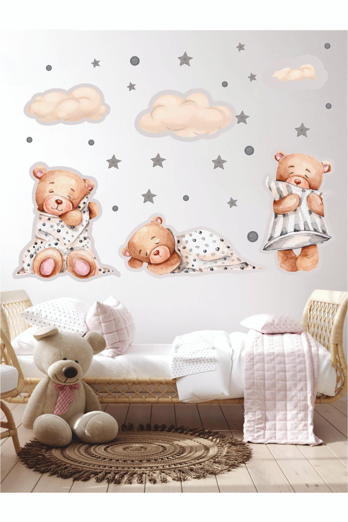 efekt reklam 3 Pack Sleeping Teddy Bear Clouds And Stars Kids Baby Room  Wallpaper Accessories Decoration Sticker
