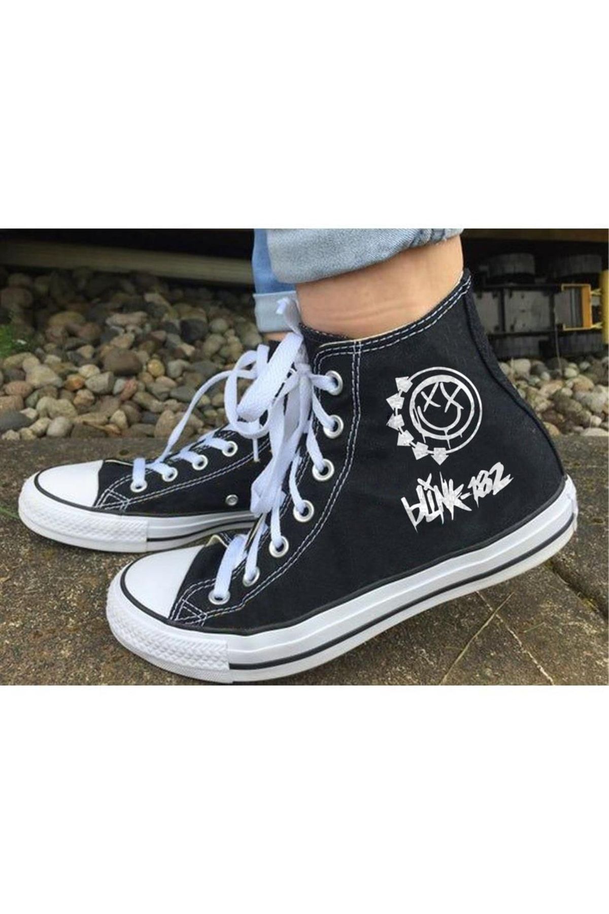 The Champs Smile Blink Printed Black Canvas Shoes Trendyol
