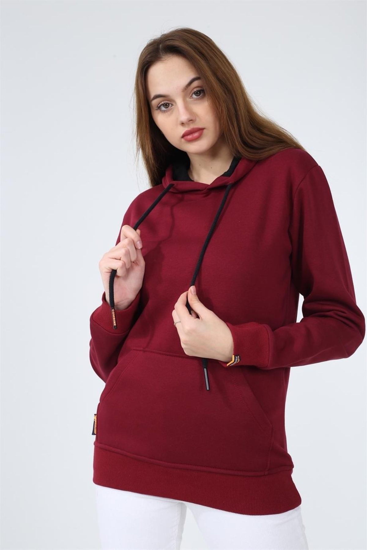 MAXIMILLIAN Burgundy Color Relaxed Women s Hooded Sweatshirt with