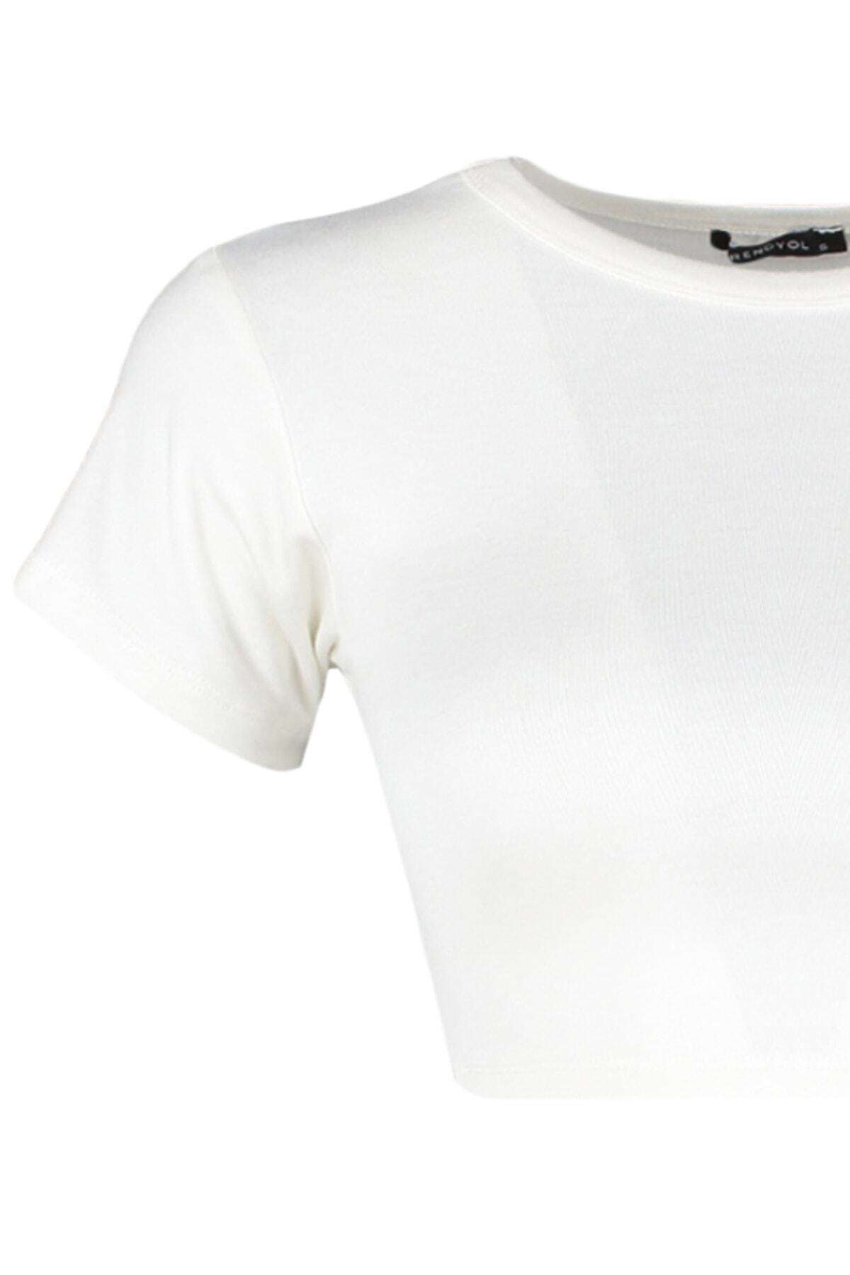 Trendyol Collection-Premium Ecru-Ecru Braun gestreifte 2er-Pack Viskose-Crop-Stretch-Strickbluse TWOSS23BZ00194 19