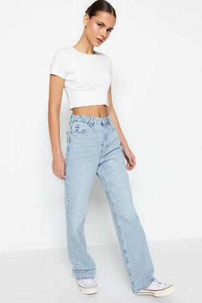 TRENDYOLMİLLA Mavi Yüksek Bel Straight Jeans TWOSS22JE0242