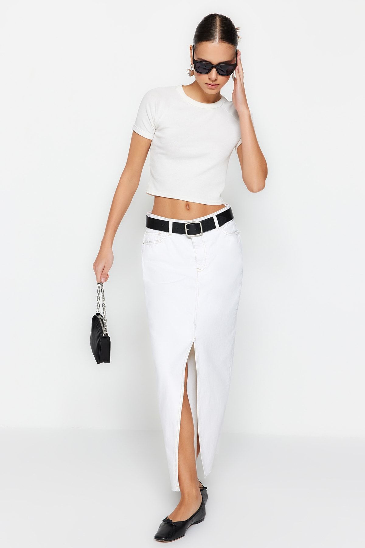 Trendyol Collection-Weißer geschlitzter Maxi-Jeansrock TWOSS23ET00290 3