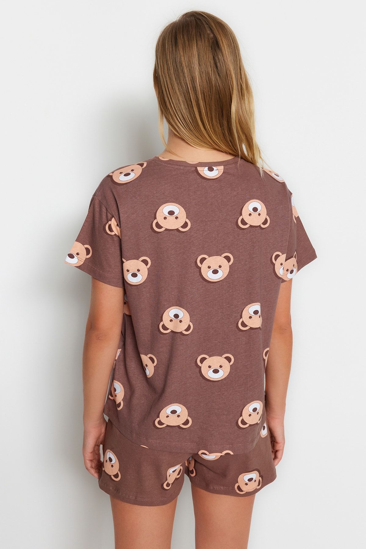 Trendyol Collection-Braunes Pyjama-Set mit Teddybär-Shorts aus 100 % Baumwolle – THMSS23PT00005 8