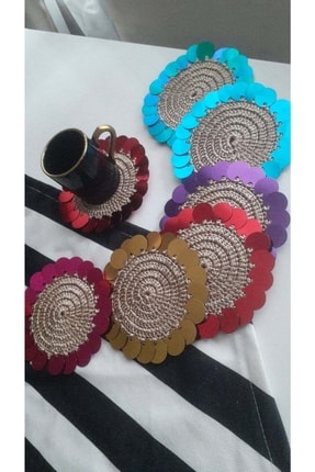 BÜŞRA El Emeği Pullu Kahve Yanı Sunum Pecete 6' Lı