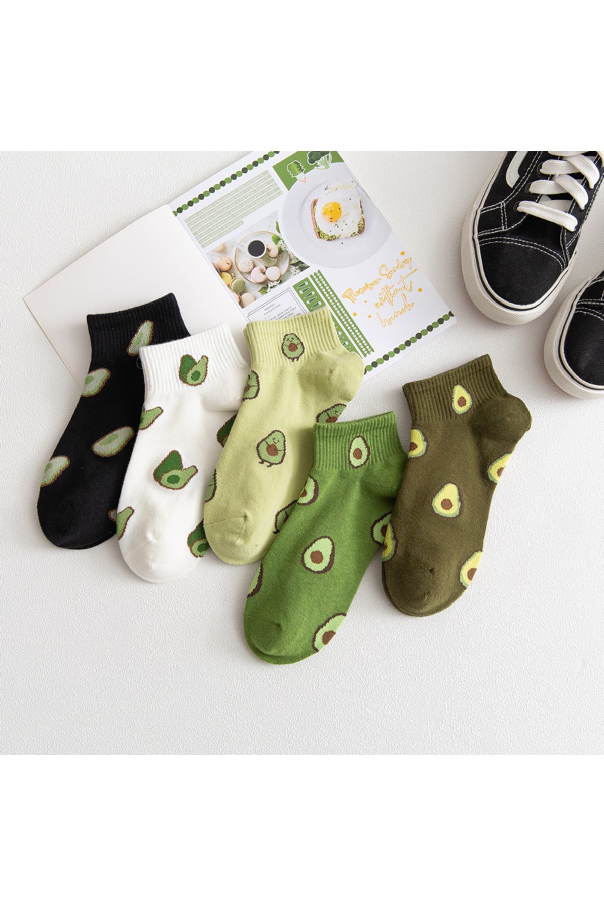 Art Socks 5 Çift Kadın Avokado Desenli Yarım Patik Çorap Seti