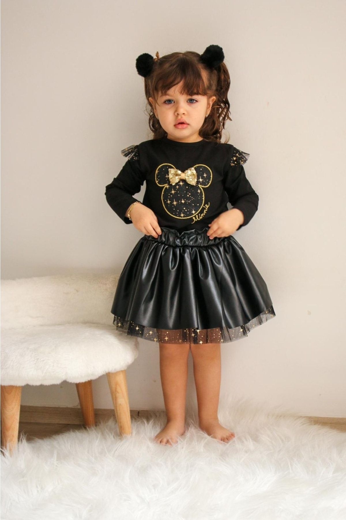 Kids black leather skirt hotsell