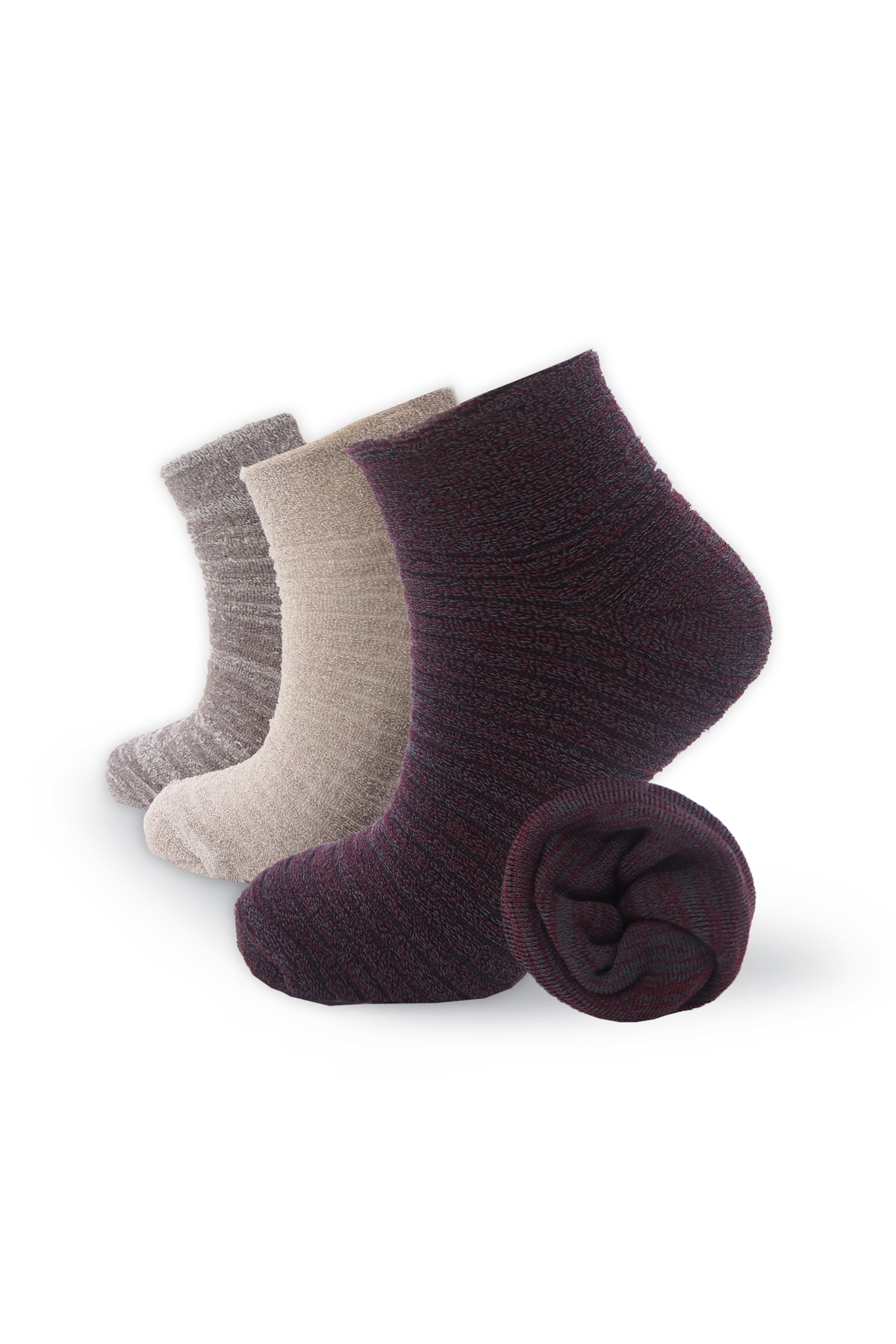 Black Arden Socks 3 Çift Bordo Bej Sütlü Kahve Renkli Kadın Havlu Bölgesel Patik Çorap