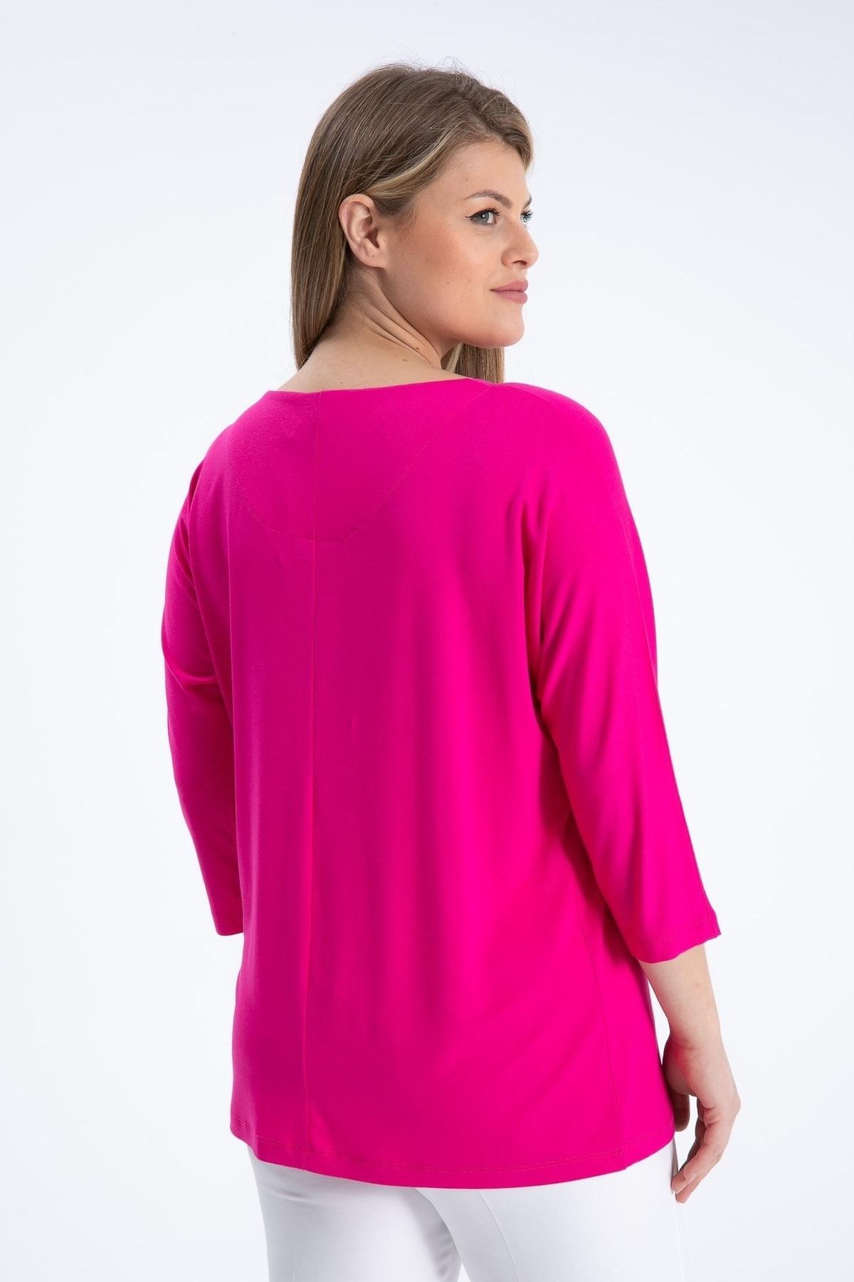 Nelly-Plus Size One Shoulder Light Fuchsia Color Blouse 4