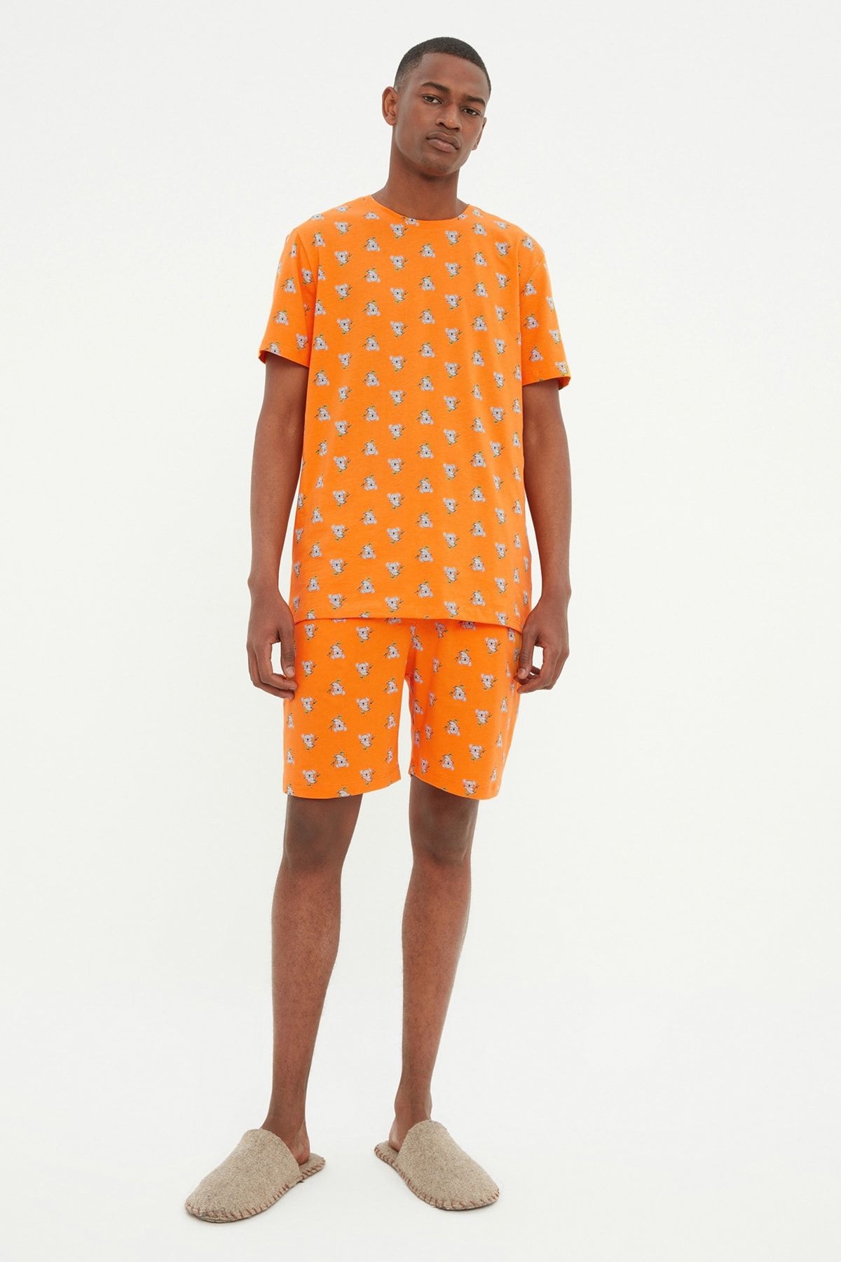 TRENDYOL MAN Turuncu Koala Baskılı Örme Pijama Takımı THMSS21PT1239 ZR9338