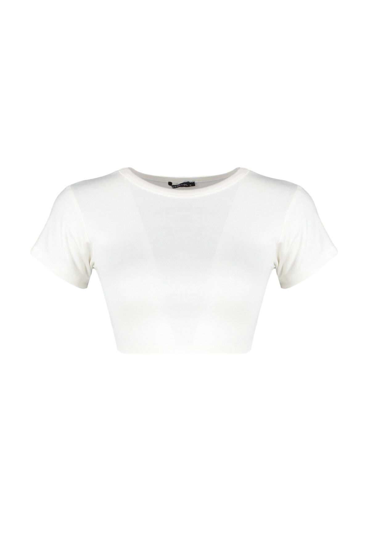 Trendyol Collection-Premium Ecru-Ecru Braun gestreifte 2er-Pack Viskose-Crop-Stretch-Strickbluse TWOSS23BZ00194 18