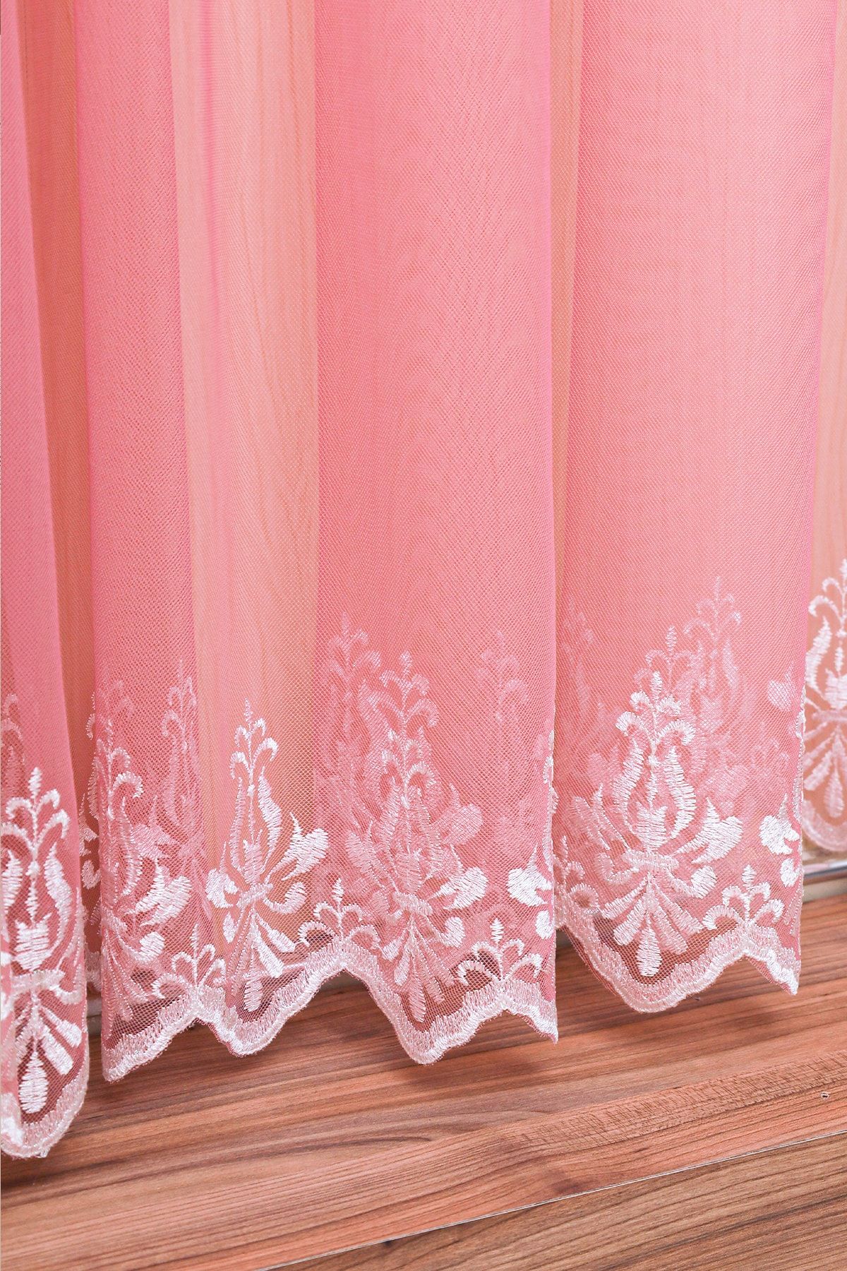 perhal perde ve halı-Gradient Color Gradient Pink Skirts with Embroidery 1-2 Sparse Pleat Tulle Curtain 3