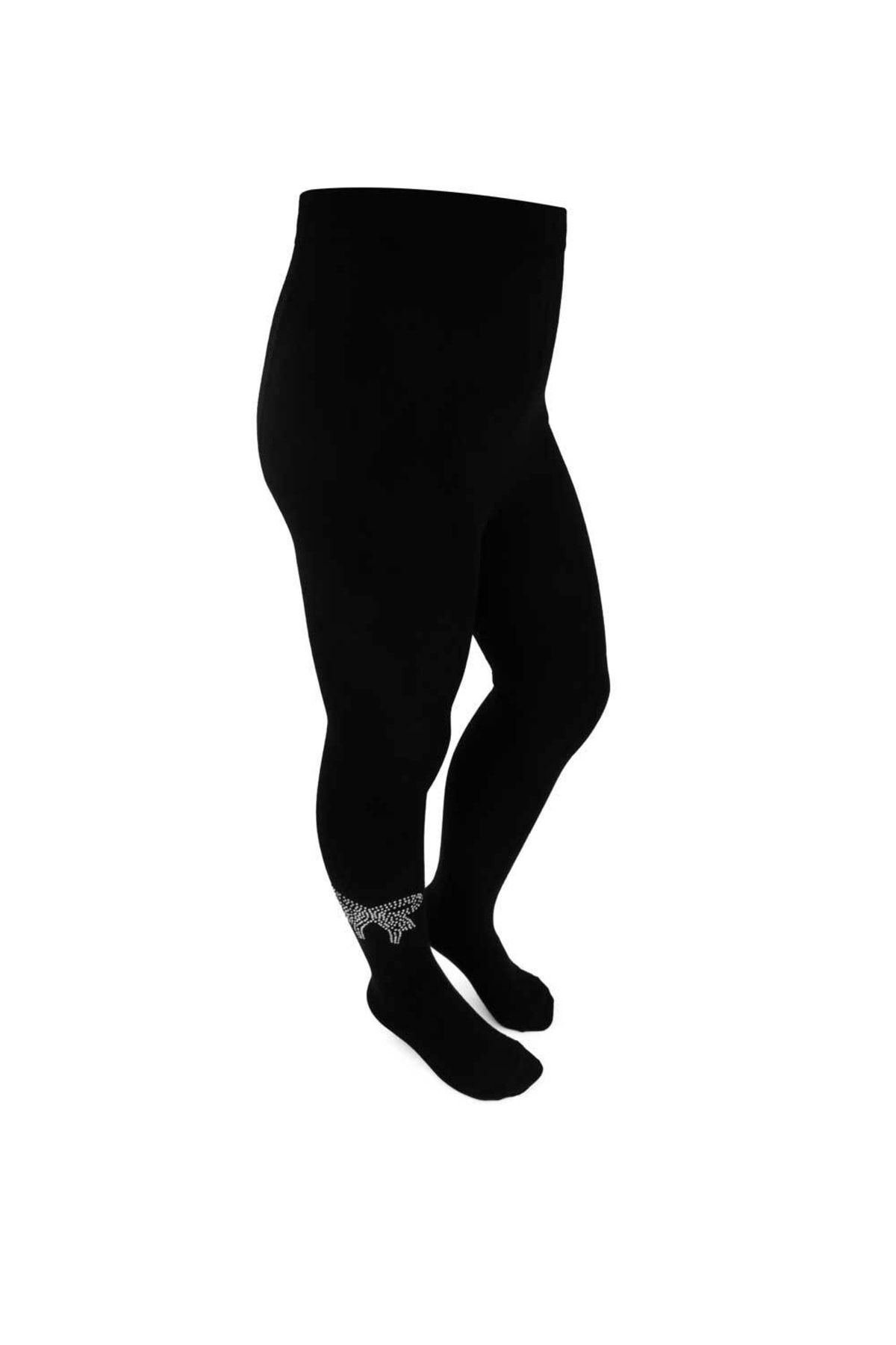 DAYCO-Black Children's Pantyhose with Stone Embroidered Bow Pattern 2