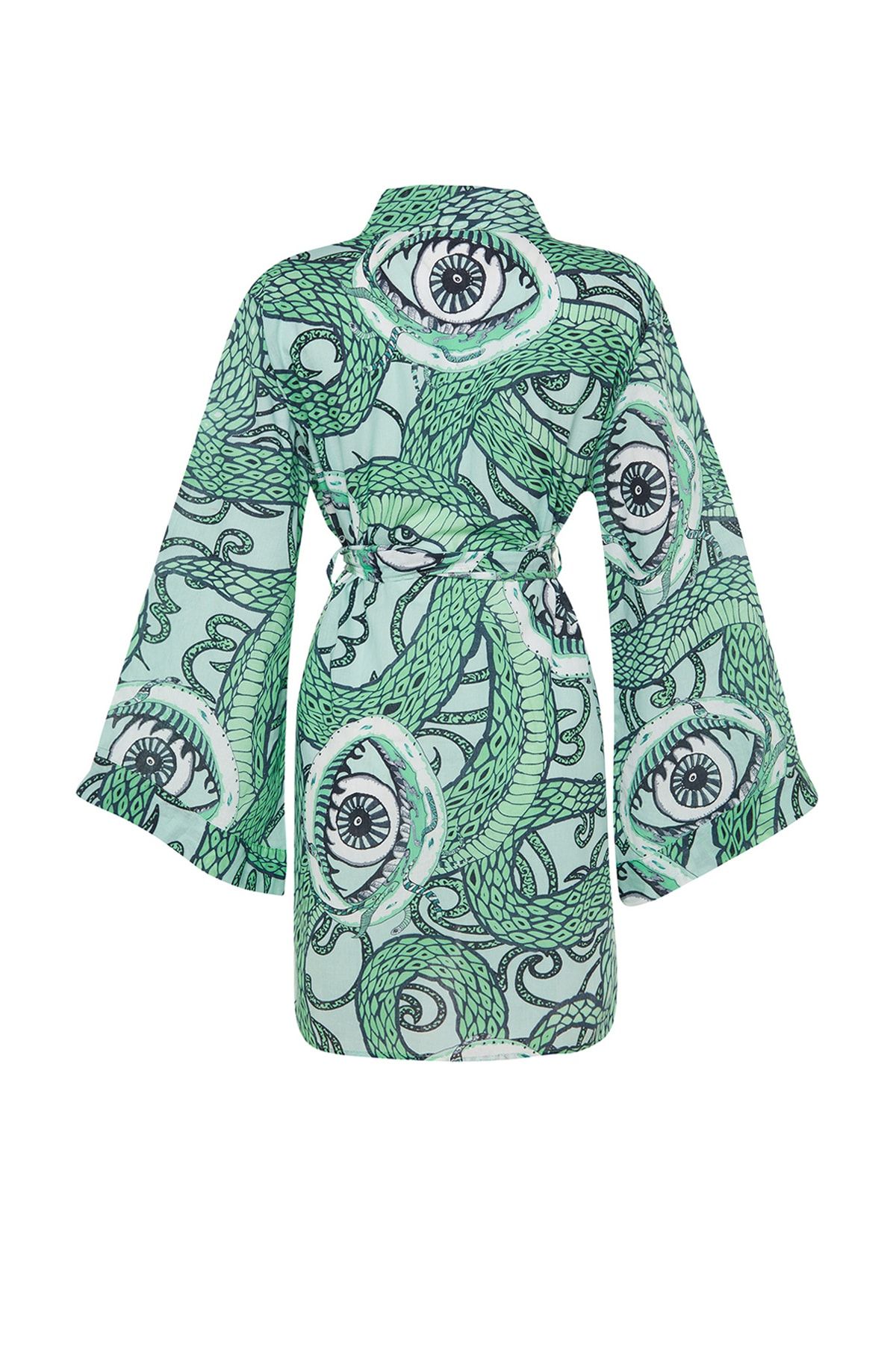 Trendyol Collection-Мини тъкани кимоно и кафтан от 100% памук с колан с етнически шарки TBESS23KM00034 8